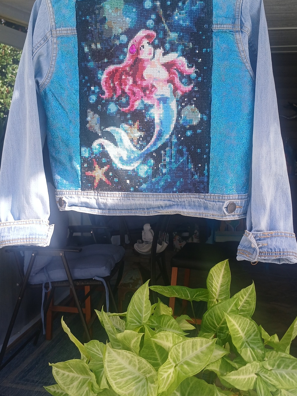 Cherokee Light Blue Denim Jacket with Sequin Mermaid Panel